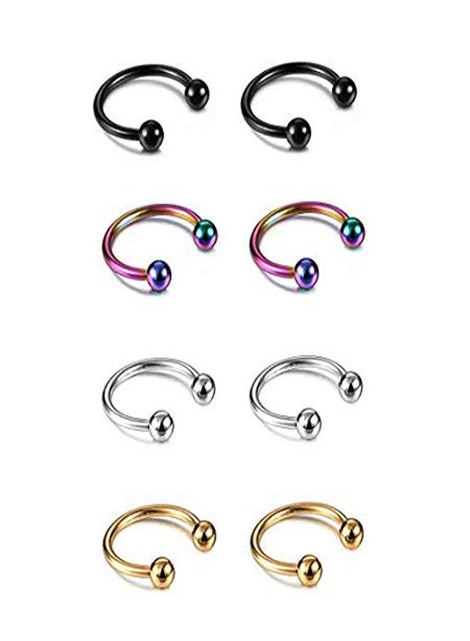 SIISPRI YZstyle 8PCS Stainless Steel 6-10mm Horseshoe 16G Lip Nose Ring Set Body Piercing Cartilage Helix Tragus Earrings for Women Men (Black/Silver/Gold/Rainbow) (6mm SetE054) - Image 1